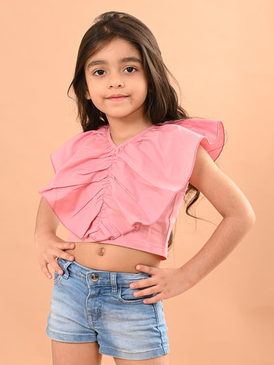 Solid Sleeveless Ruffle Crop Top