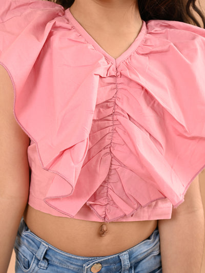 Solid Sleeveless Ruffle Crop Top