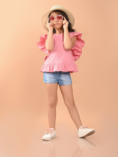 Solid Ruffle Short Sleeves Casual Top