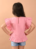Solid Ruffle Short Sleeves Casual Top