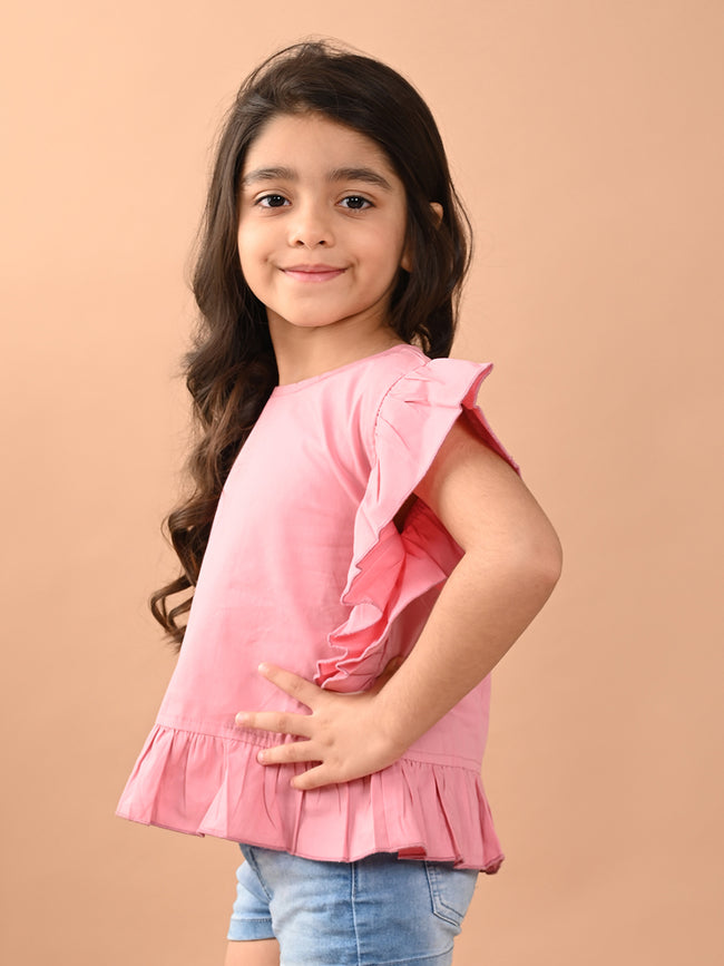 Solid Ruffle Short Sleeves Casual Top