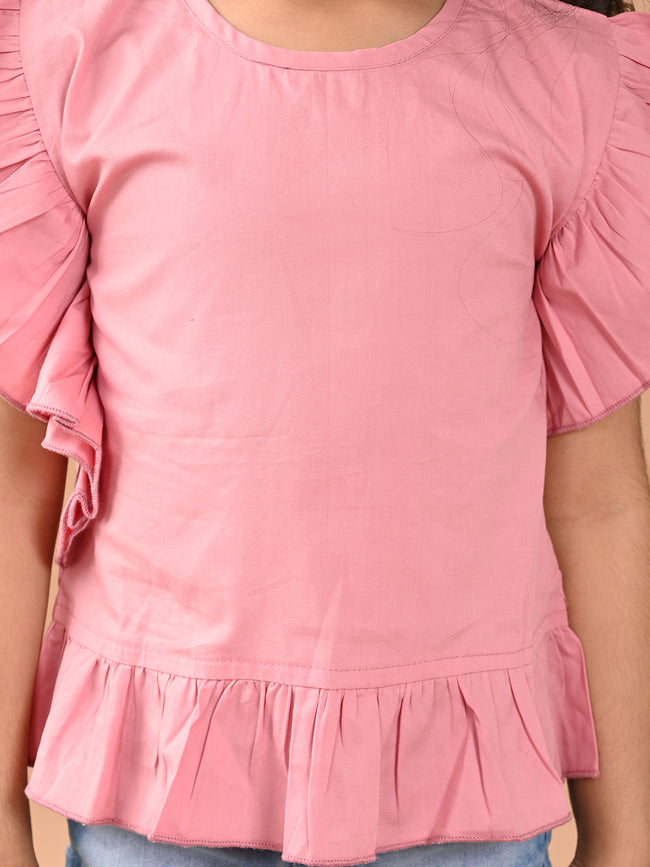 Solid Ruffle Short Sleeves Casual Top