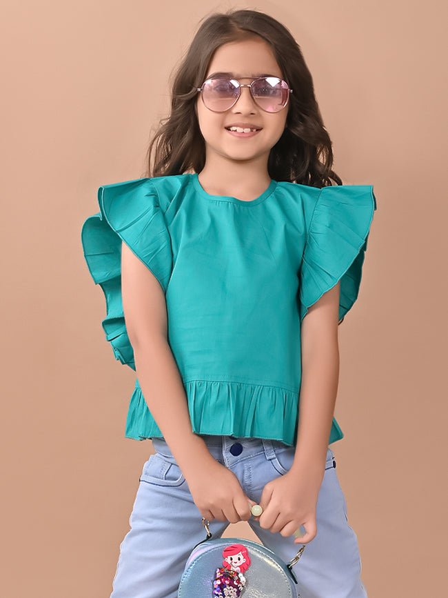 Solid Ruffle Short Sleeves Casual Top
