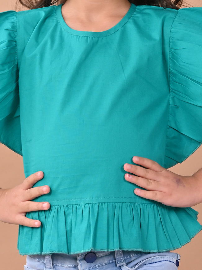 Solid Ruffle Short Sleeves Casual Top