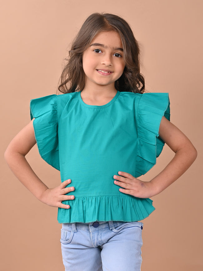 Solid Ruffle Short Sleeves Casual Top