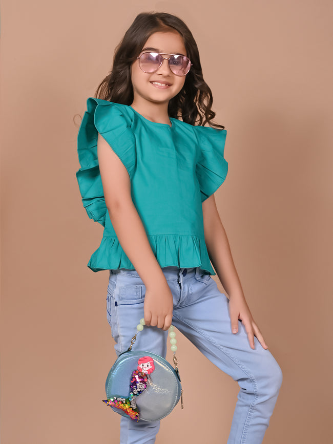 Solid Ruffle Short Sleeves Casual Top