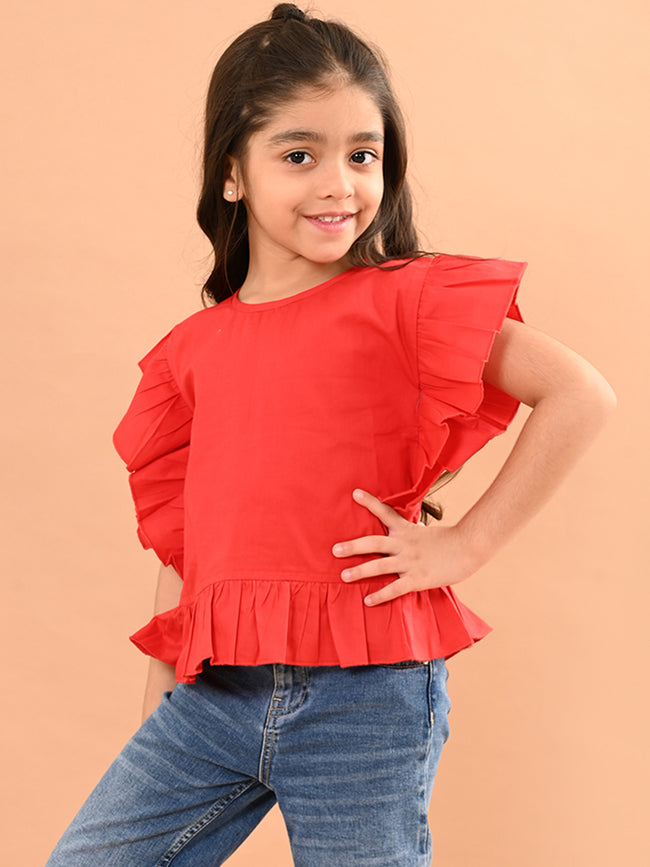 Solid Ruffle Short Sleeves Casual Top