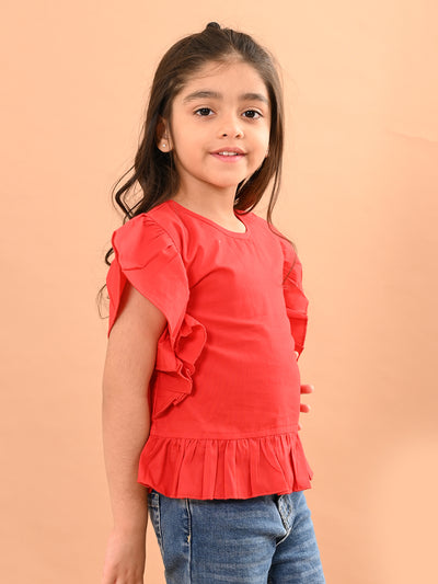 Solid Ruffle Short Sleeves Casual Top