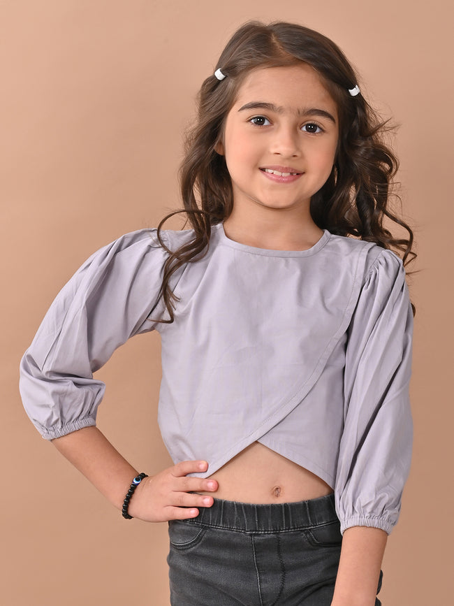 Solid Stylish Full Sleeves Crop Top