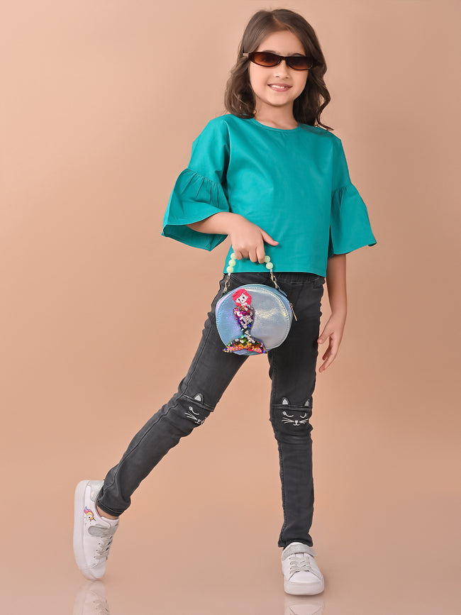 Solid Flared Sleeves Casual Top