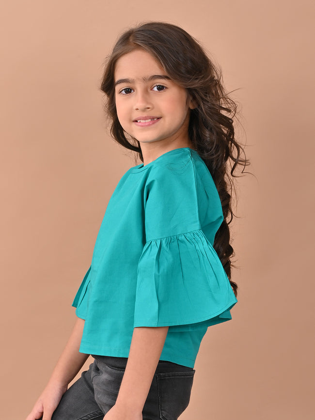 Solid Flared Sleeves Casual Top