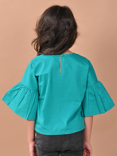 Solid Flared Sleeves Casual Top