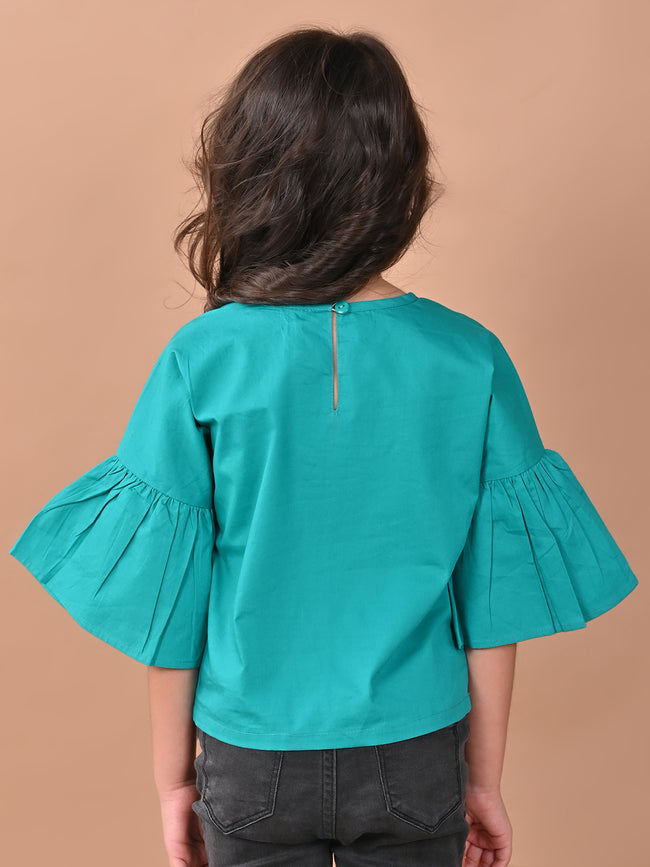 Solid Flared Sleeves Casual Top