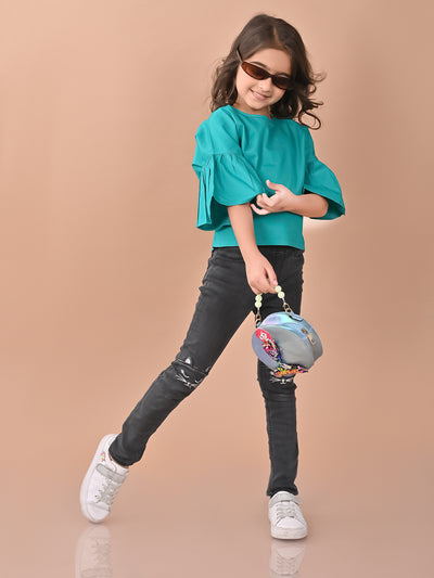 Solid Flared Sleeves Casual Top
