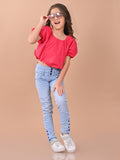 Solid Balloon Crop Cotton Top