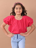 Solid Balloon Crop Cotton Top