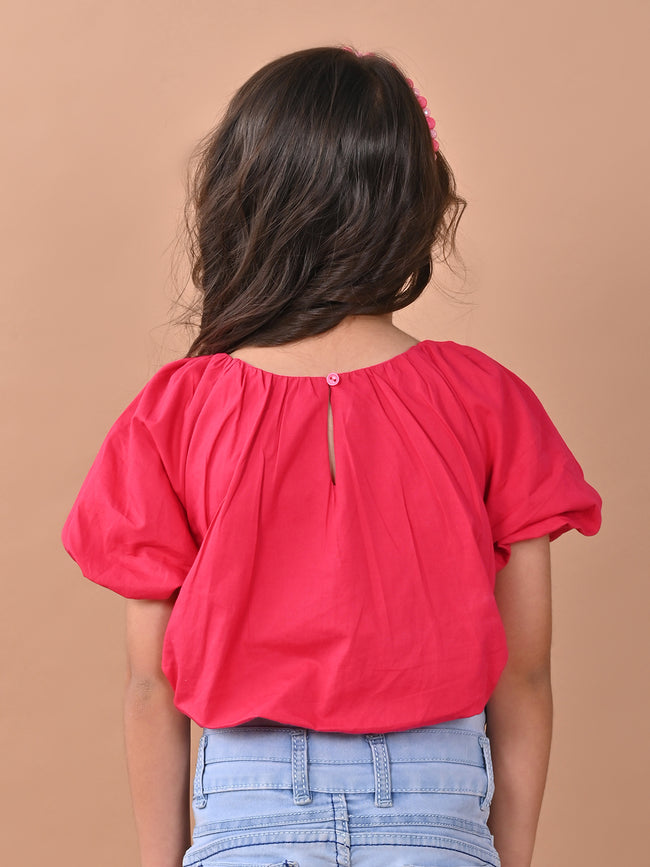 Solid Balloon Crop Cotton Top