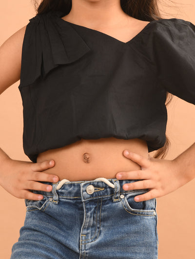 Stylish Solid One Shoulder Crop Top