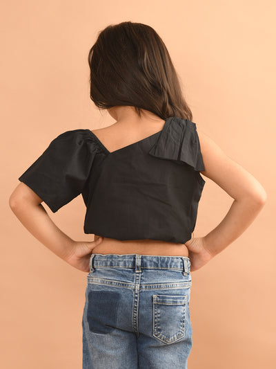 Stylish Solid One Shoulder Crop Top
