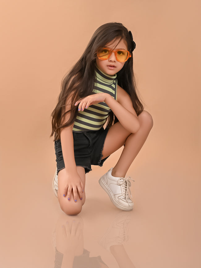 Stripes Printed Sleeveless Slim Fit Crop Tank Top