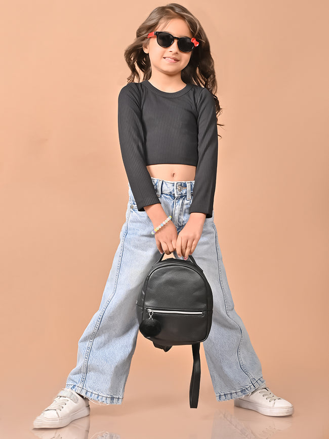 Solid Stylish Full Sleeves Slim Fit Crop Top