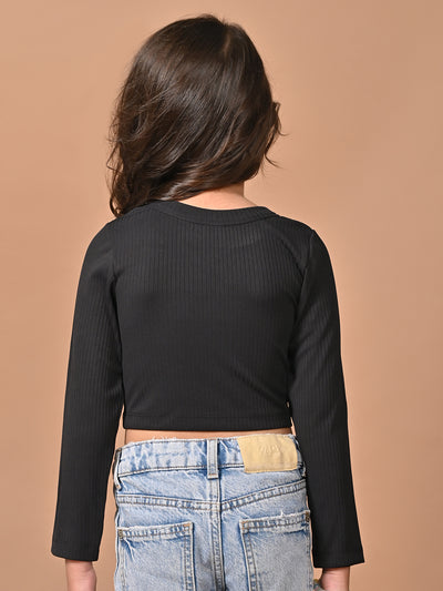 Solid Stylish Full Sleeves Slim Fit Crop Top