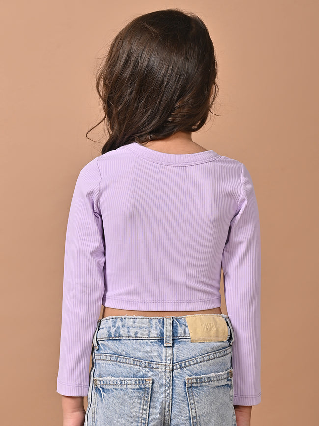 Solid Stylish Full Sleeves Slim Fit Crop Top