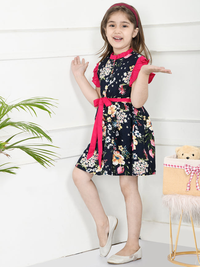 Floral Navy Ruffled Dress