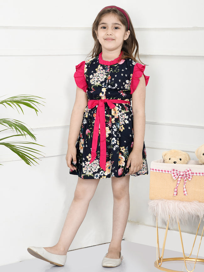 Floral Navy Ruffled Dress