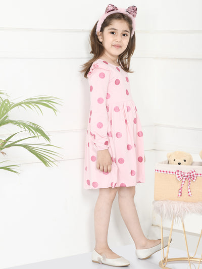 LilPicks Polka Print Pink Full Sleeves Dress