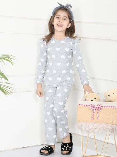 LilPicks Grey Frilly Full Sleeves Overall Nightsuit