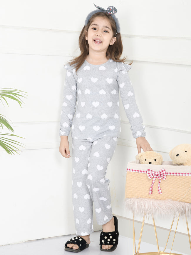 LilPicks Grey Frilly Full Sleeves Overall Nightsuit