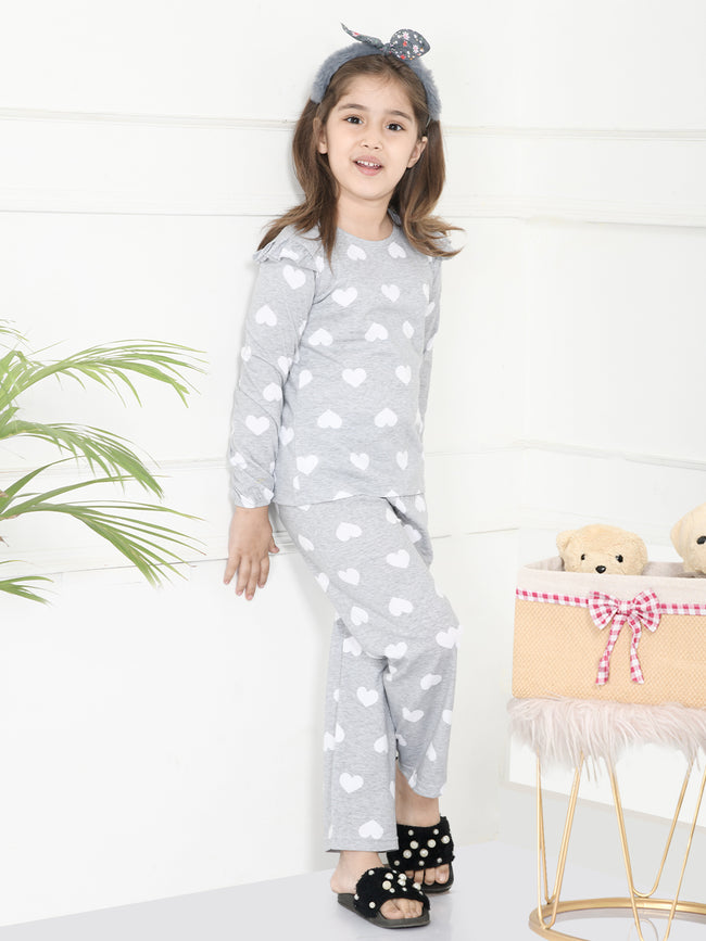 LilPicks Grey Frilly Full Sleeves Overall Nightsuit