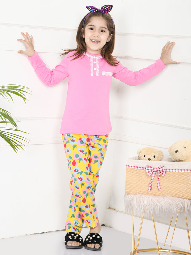 Lace Lilac Tshirt with Funky Yellow Lower Nightsuit