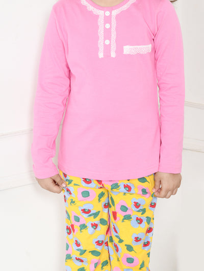 Lace Lilac Tshirt with Funky Yellow Lower Nightsuit