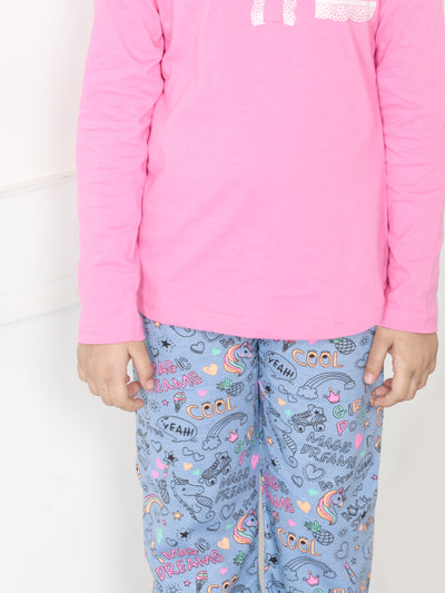 Lace Pink Tshirt with Funky Grey Lower Nightsuit