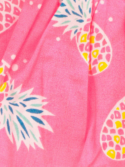 Pineapple Neon Pink Frilly Top with Denim Skirt Set