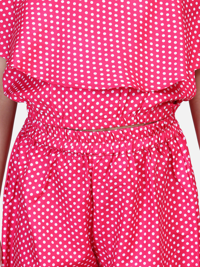 Pink Polka Off Shoulder Pant Set
