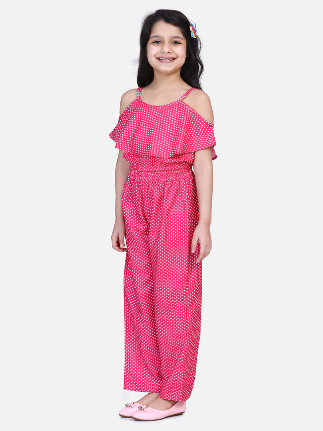 Pink Polka Off Shoulder Pant Set