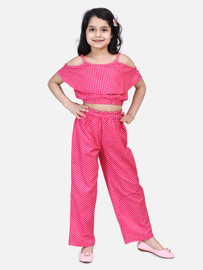 Pink Polka Off Shoulder Pant Set