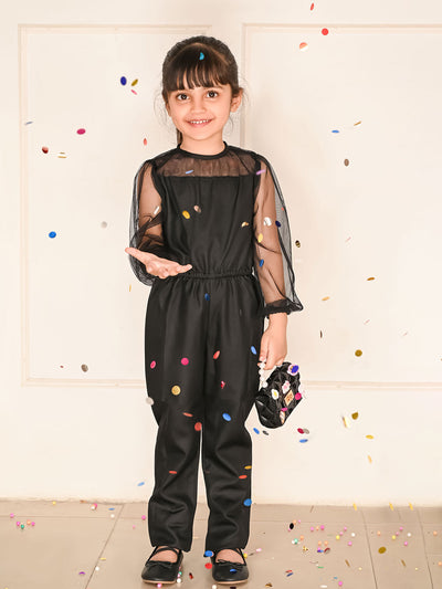 Stylish Net Sleeves Solid Jumpsuit