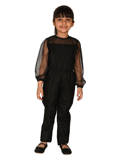 Stylish Net Sleeves Solid Jumpsuit