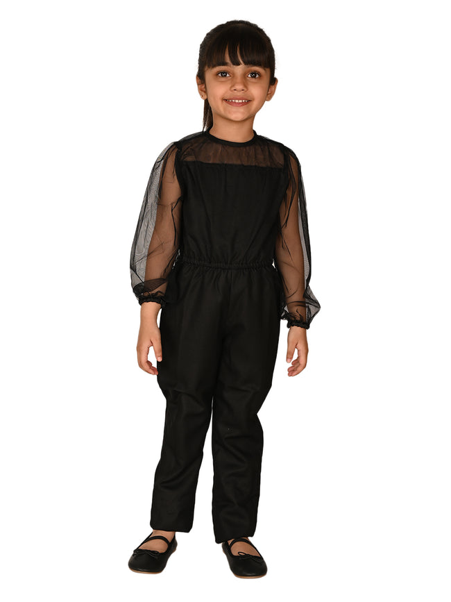 Stylish Net Sleeves Solid Jumpsuit