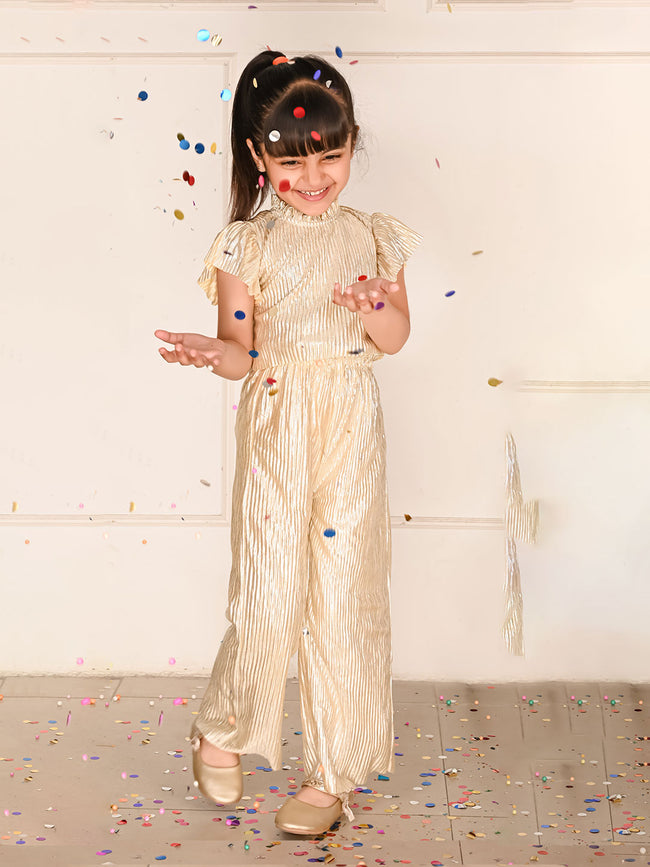 Golden Shiny Top with Palazzo Pant Set