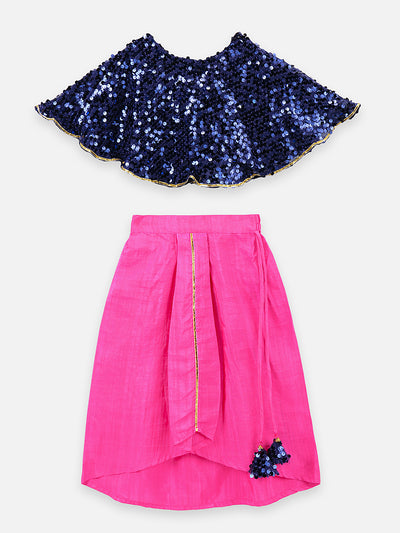 Sequence poncho with drape skirt set