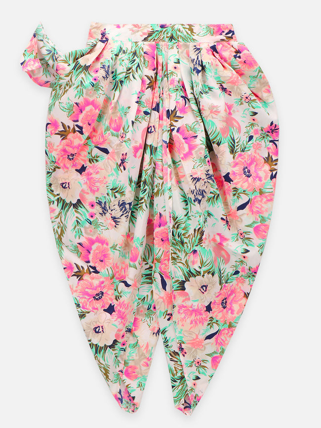 Peach Choli with Multicolour Dhoti Saree Set