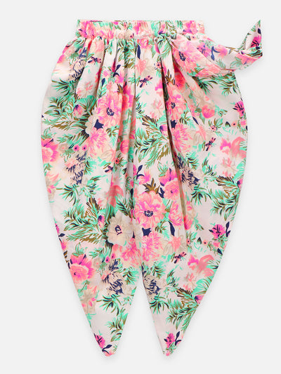 Peach Choli with Multicolour Dhoti Saree Set