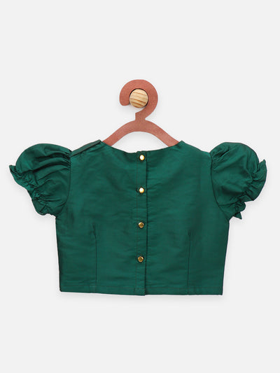 Green & White Dhoti Saree with Choli for Kids