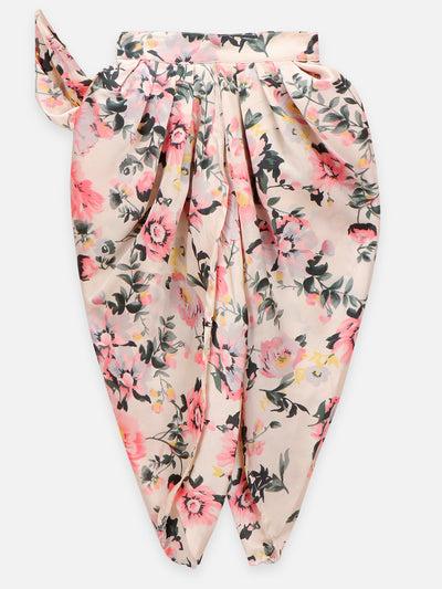 Green & White Dhoti Saree with Choli for Kids