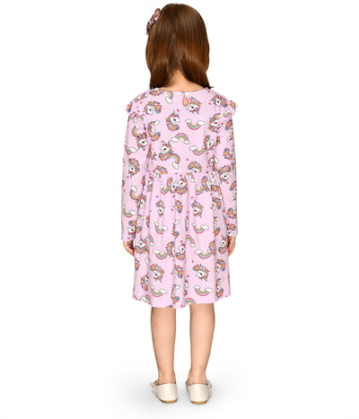 LilPicks Unicorn Print Lilac Full Sleeves Dress